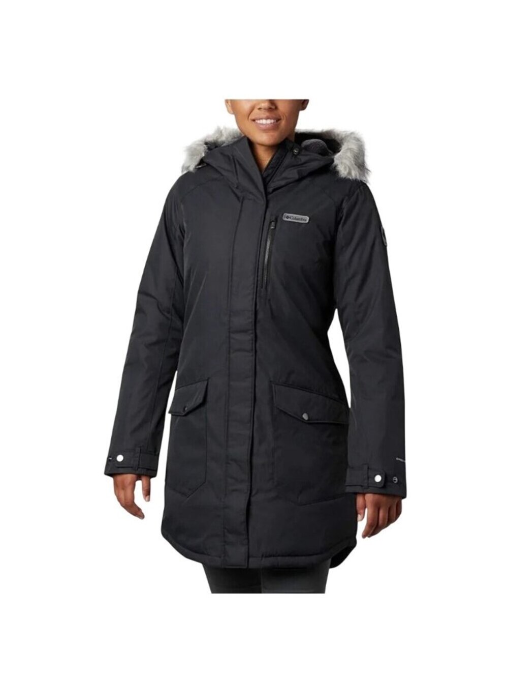 Columbia Suttle Mountain Insulated Jacket Black Hooded Faux Fur Omni Tech XL